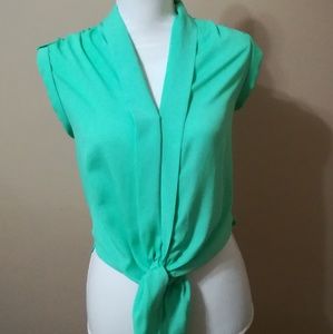 Deep Mint Green Tie Detail Blouse